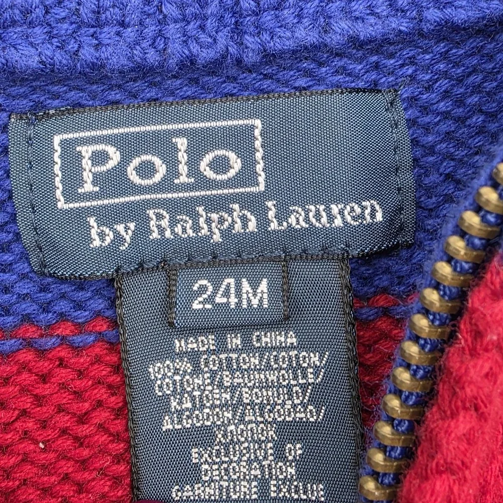 Ralph Lauren Boys‎ Size 24M Royal Blue Red Zip Mock Neck Sweater Pullover